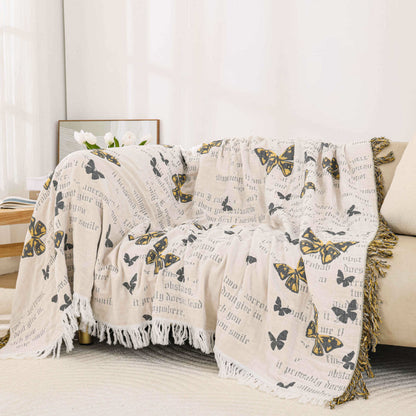 Steppdecke aus Baumwollgaze-Jacquard mit Schmetterlingsquasten