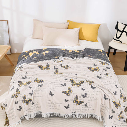 Steppdecke aus Baumwollgaze-Jacquard mit Schmetterlingsquasten
