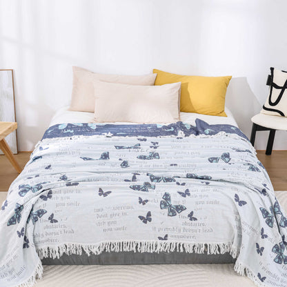 Steppdecke aus Baumwollgaze-Jacquard mit Schmetterlingsquasten