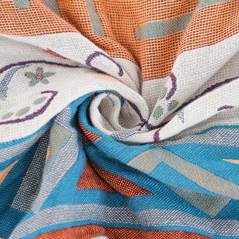 Steppdecke mit geometrischem Retro-Quastenmuster aus Baumwollgaze