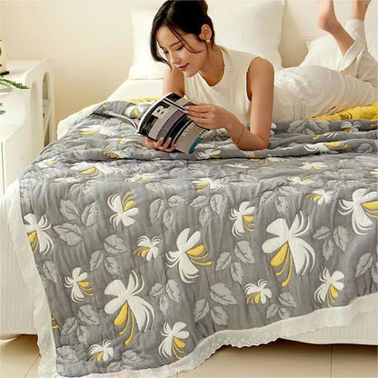 Elegante Sommersteppdecke aus Bambusfaser mit Blumenmuster