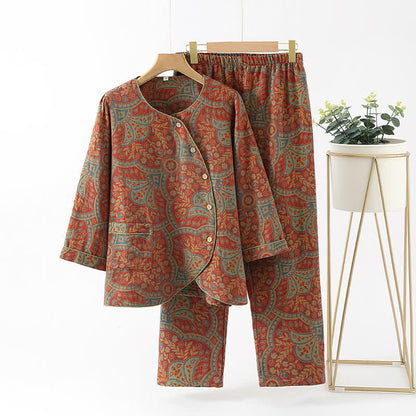 Loungewear-Set mit Rundhalsausschnitt und Vintage-Jacquardmuster