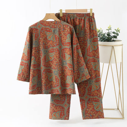 Loungewear-Set mit Rundhalsausschnitt und Vintage-Jacquardmuster