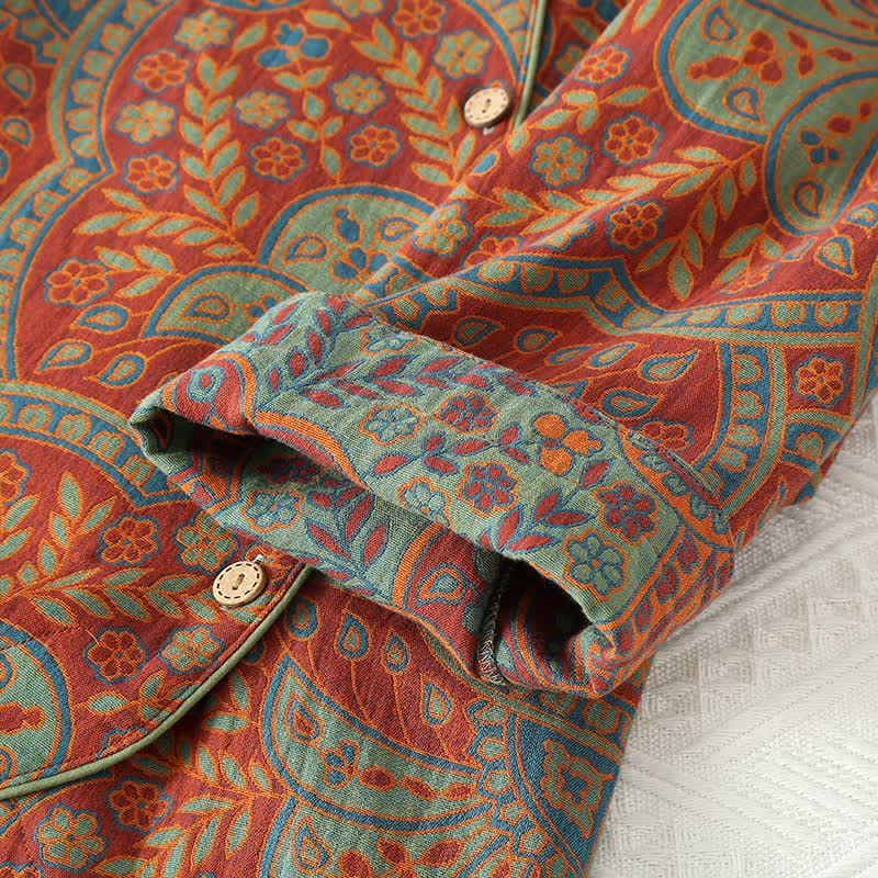 Loungewear-Set mit Rundhalsausschnitt und Vintage-Jacquardmuster
