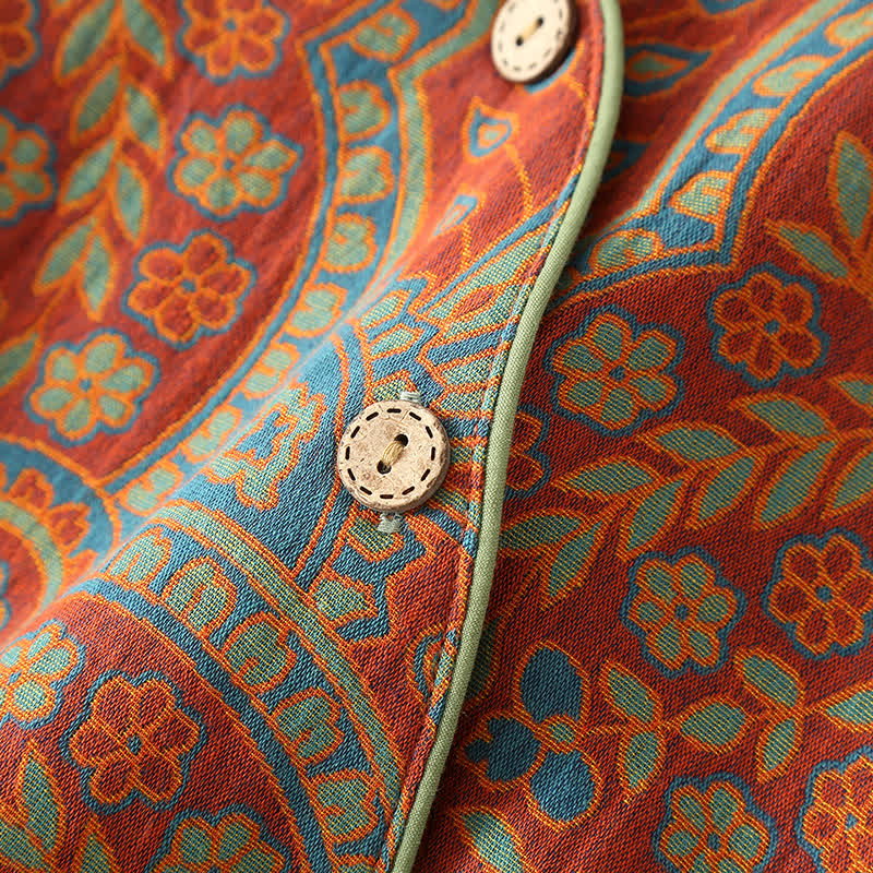 Loungewear-Set mit Rundhalsausschnitt und Vintage-Jacquardmuster