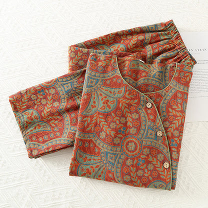 Loungewear-Set mit Rundhalsausschnitt und Vintage-Jacquardmuster