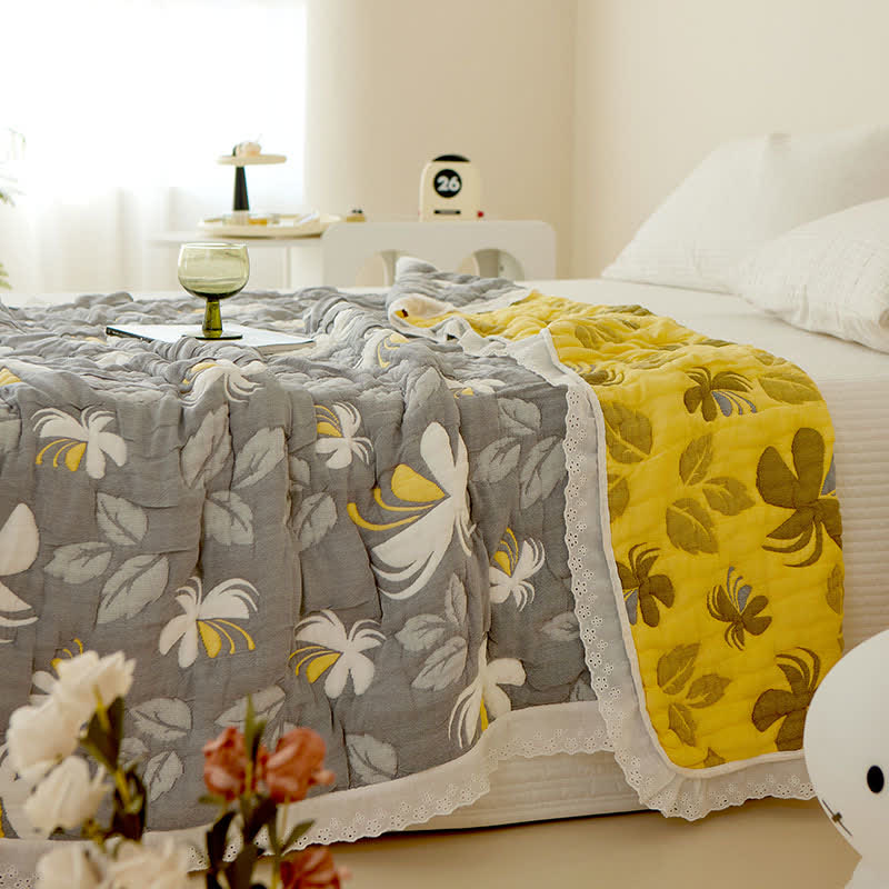 Elegante Sommersteppdecke aus Bambusfaser mit Blumenmuster