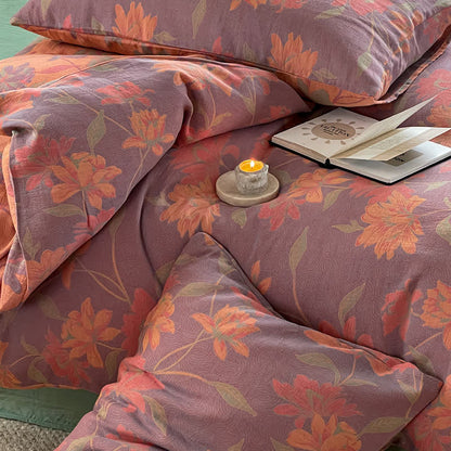 Pastorales Lotus-Bettwäscheset aus Baumwollgaze (4-teilig)