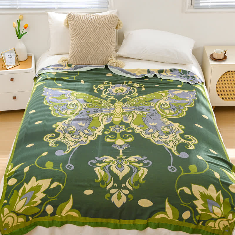 Atmungsaktive Decke aus Bambusfaser mit Vintage-Schmetterling