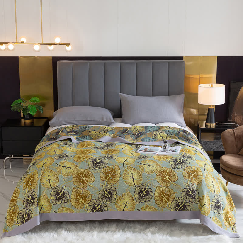 Sommerliche pastorale Monstera-Steppdecke aus Baumwolle