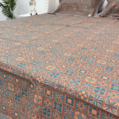 Wendesteppdecke aus reiner Baumwolle mit Karo- und Blumenmuster