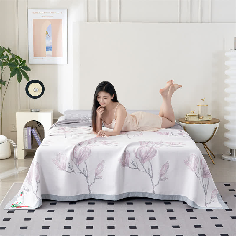 Elegante Steppdecke aus Lyocell-Fasergaze mit Blumenmuster