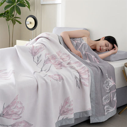 Elegante Steppdecke aus Lyocell-Fasergaze mit Blumenmuster