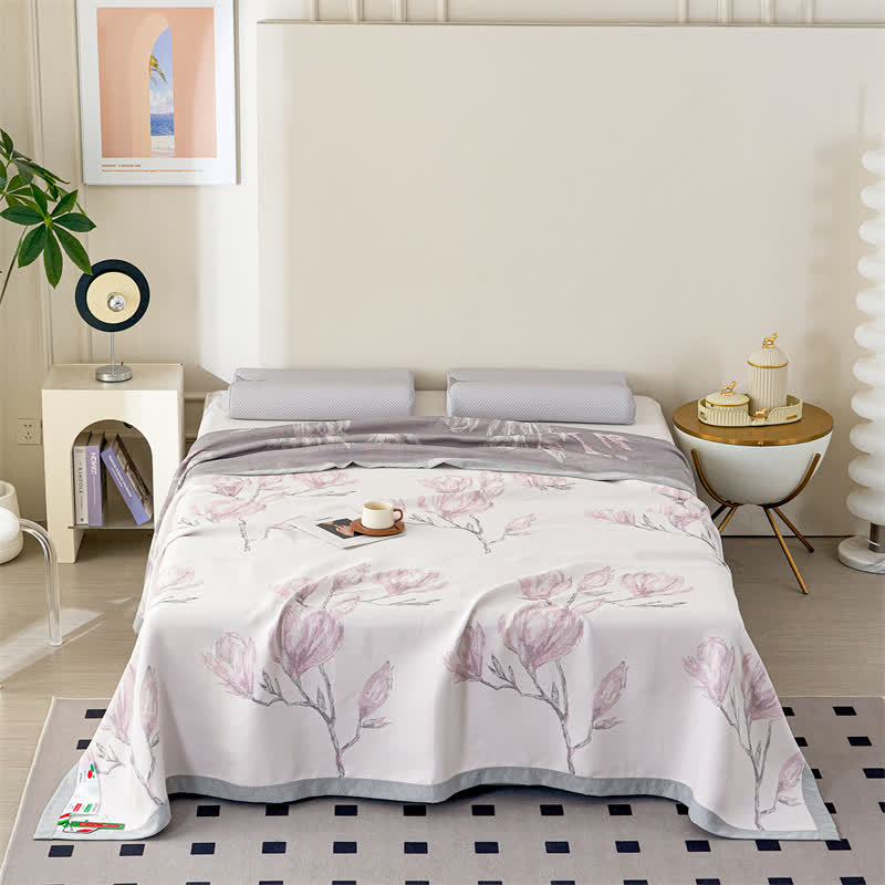 Elegante Steppdecke aus Lyocell-Fasergaze mit Blumenmuster