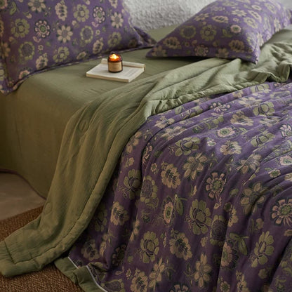 Jacquard-Steppdecke aus reiner Baumwollgaze mit Blumenmuster