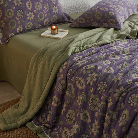 Jacquard-Steppdecke aus reiner Baumwollgaze mit Blumenmuster