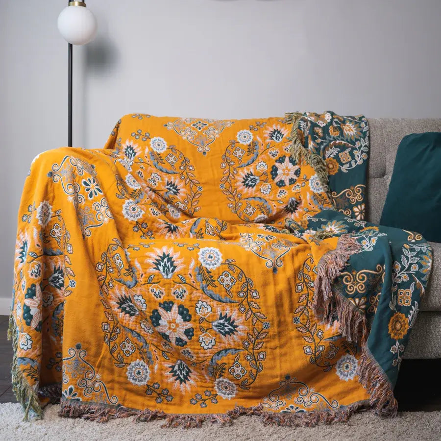 Ownkoti Vintage Überwurfdecke mit Blumenmuster, Sofabezug