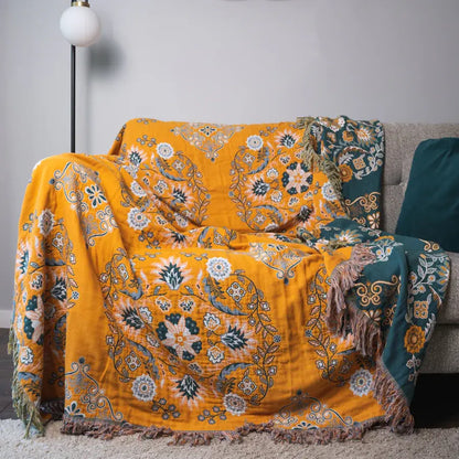 Ownkoti Vintage Überwurfdecke mit Blumenmuster, Sofabezug