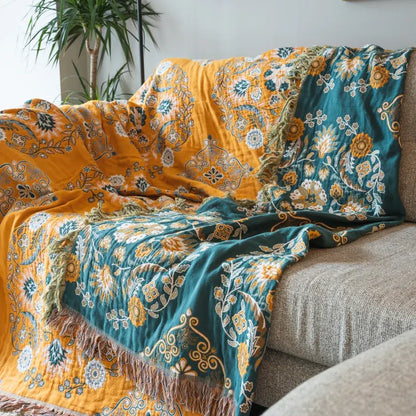 Ownkoti Vintage Überwurfdecke mit Blumenmuster, Sofabezug