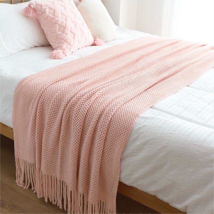Ownkoti – Schlichte, einfarbige Strickdecke mit Quasten