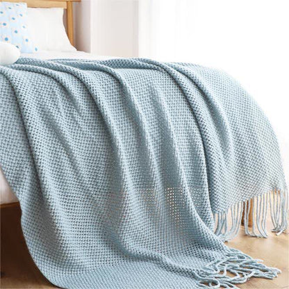 Ownkoti – Schlichte, einfarbige Strickdecke mit Quasten