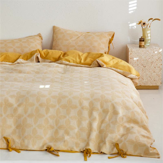 Bettwäscheset aus Baumwollgaze mit Jacquard-Krawatte (4-teilig)