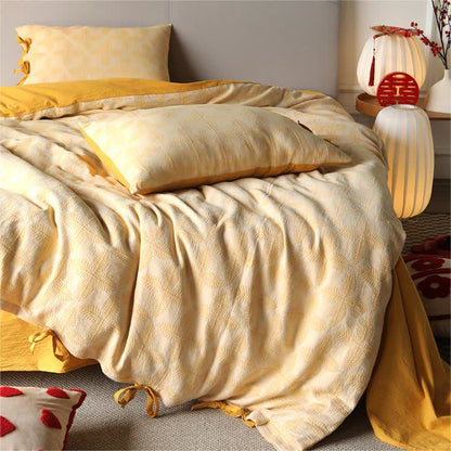 Bettwäscheset aus Baumwollgaze mit Jacquard-Krawatte (4-teilig)
