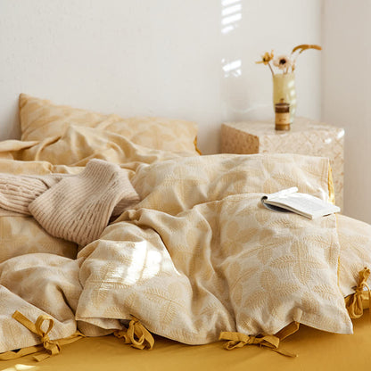 Bettwäscheset aus Baumwollgaze mit Jacquard-Krawatte (4-teilig)