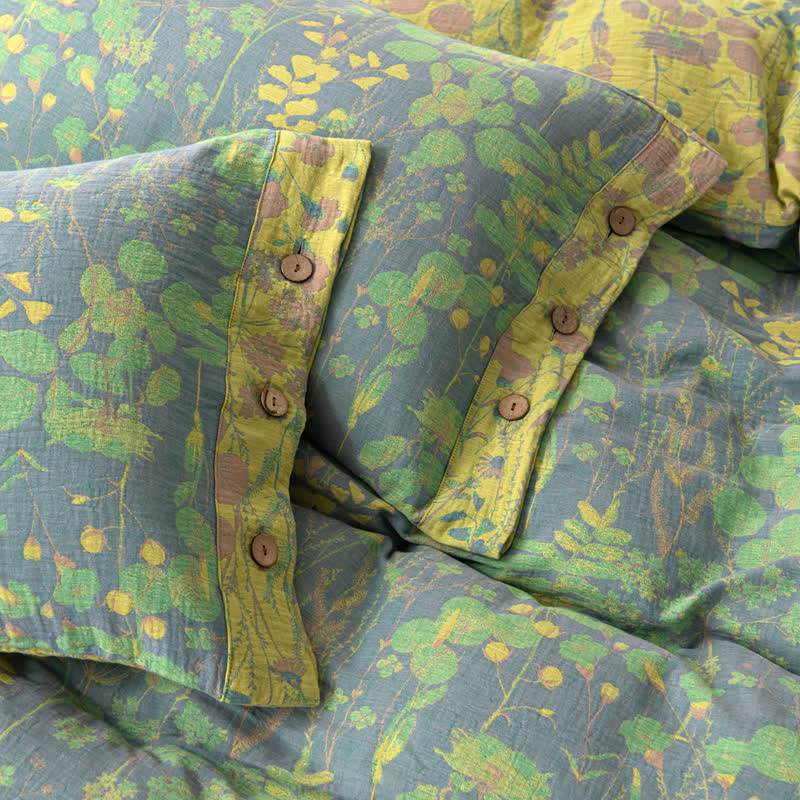 Lotus Pond Baumwollgaze-Bettwäscheset mit Knöpfen (4-teilig)