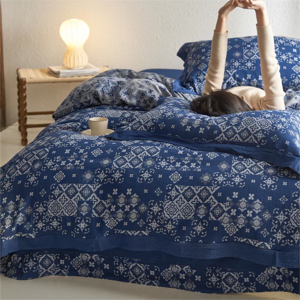 Bettwäscheset aus reiner Baumwolle im Vintage-Stil (4-teilig)