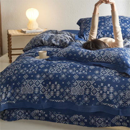 Bettwäscheset aus reiner Baumwolle im Vintage-Stil (4-teilig)
