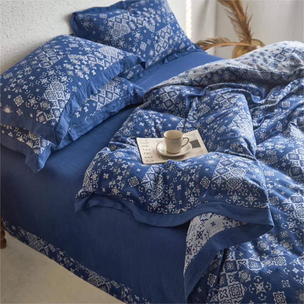 Bettwäscheset aus reiner Baumwolle im Vintage-Stil (4-teilig)
