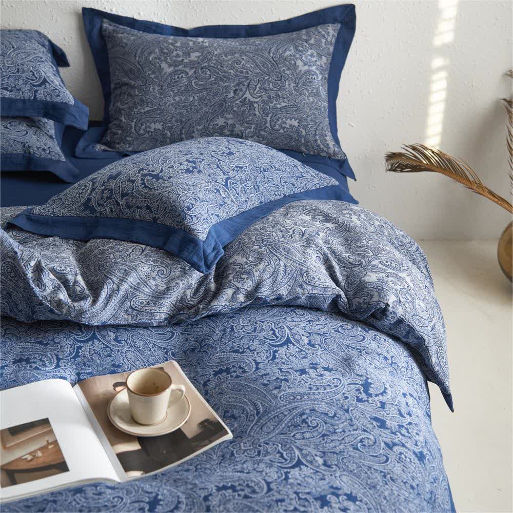 Jacquard-Bettwäscheset aus Baumwollgaze im Vintage-Stil (4-teilig)
