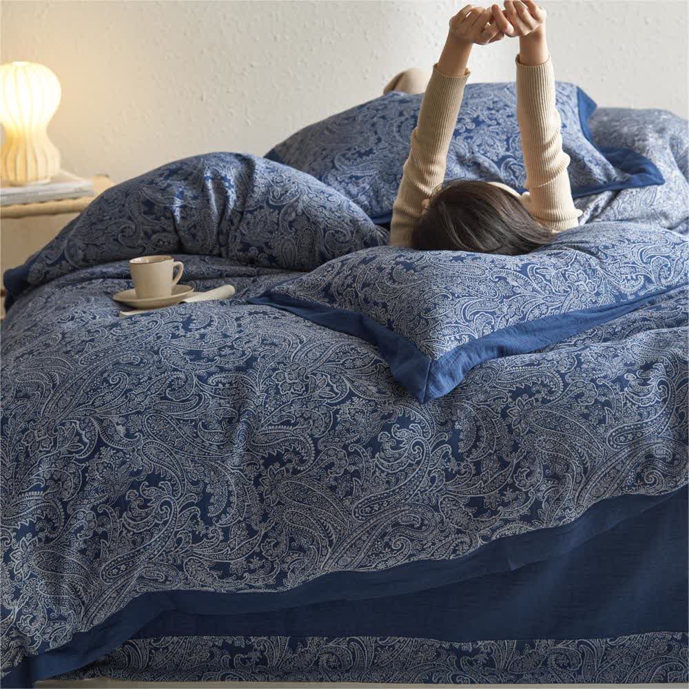 Jacquard-Bettwäscheset aus Baumwollgaze im Vintage-Stil (4-teilig)