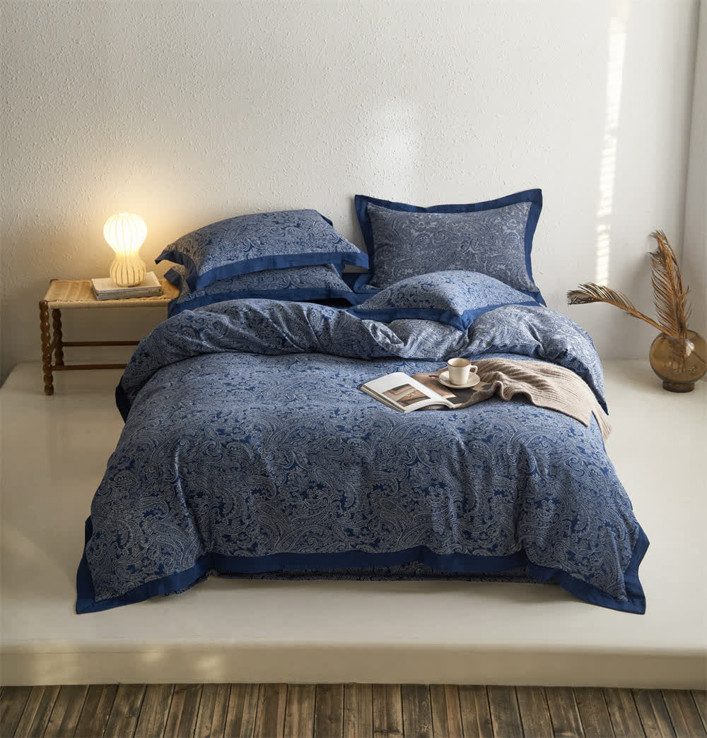Jacquard-Bettwäscheset aus Baumwollgaze im Vintage-Stil (4-teilig)