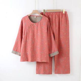 Nachtwäscheset aus reiner Baumwolle mit Jacquardmuster und Blumenmuster