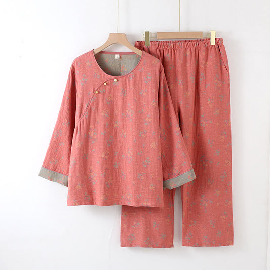 Nachtwäscheset aus reiner Baumwolle mit Jacquardmuster und Blumenmuster