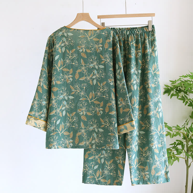 Lässiges Pyjama-Set aus Baumwolle mit Vintage-Blumenmuster