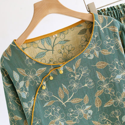 Lässiges Pyjama-Set aus Baumwolle mit Vintage-Blumenmuster