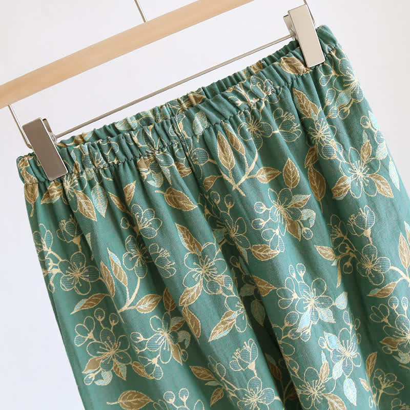 Lässiges Pyjama-Set aus Baumwolle mit Vintage-Blumenmuster