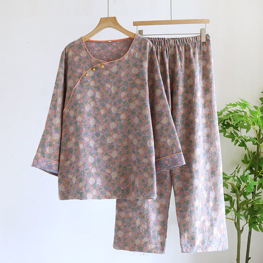 Elegantes, lässiges Pyjama-Set aus Baumwolle mit Blumenmuster