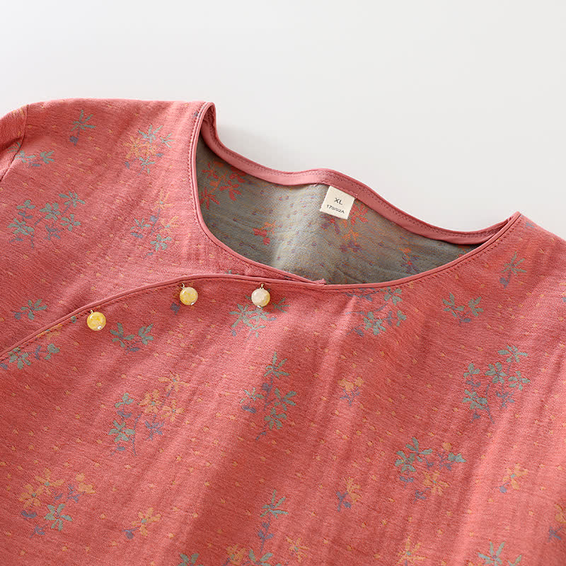 Pastorales Pyjama-Set aus Baumwolle mit Rundhalsausschnitt
