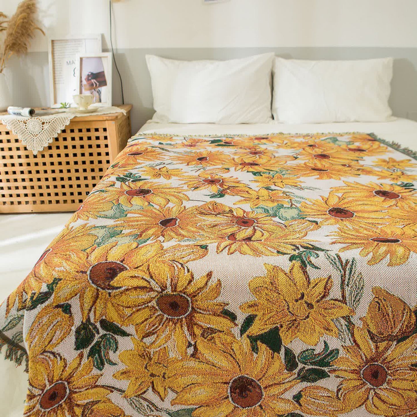 Ländlicher Wandteppich mit Sonnenblumenquaste