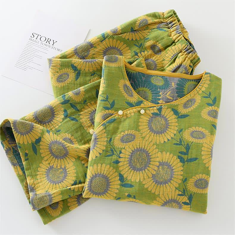 Pyjama-Set aus reiner Baumwolle mit Jacquard-Sonnenblumenmuster