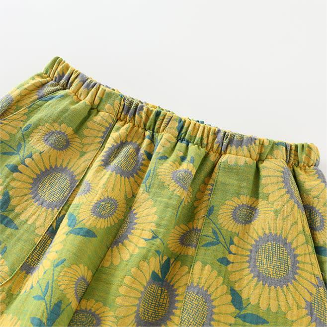 Pyjama-Set aus reiner Baumwolle mit Jacquard-Sonnenblumenmuster
