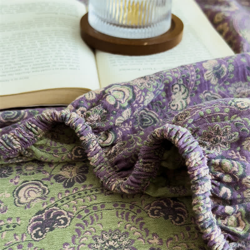 Vintage-Spannbettlaken aus reinem Baumwoll-Jacquard