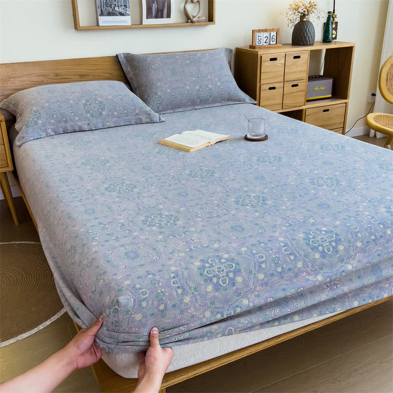 Vintage-Spannbettlaken aus reinem Baumwoll-Jacquard