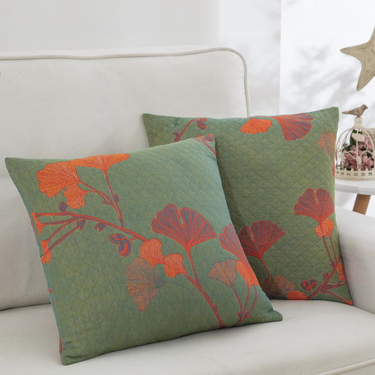 Kissenbezüge aus Baumwollgaze-Jacquard mit Ginkgoblättern (2 Stück)