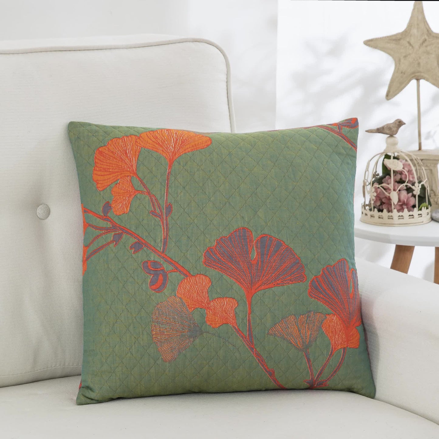 Kissenbezüge aus Baumwollgaze-Jacquard mit Ginkgoblättern (2 Stück)