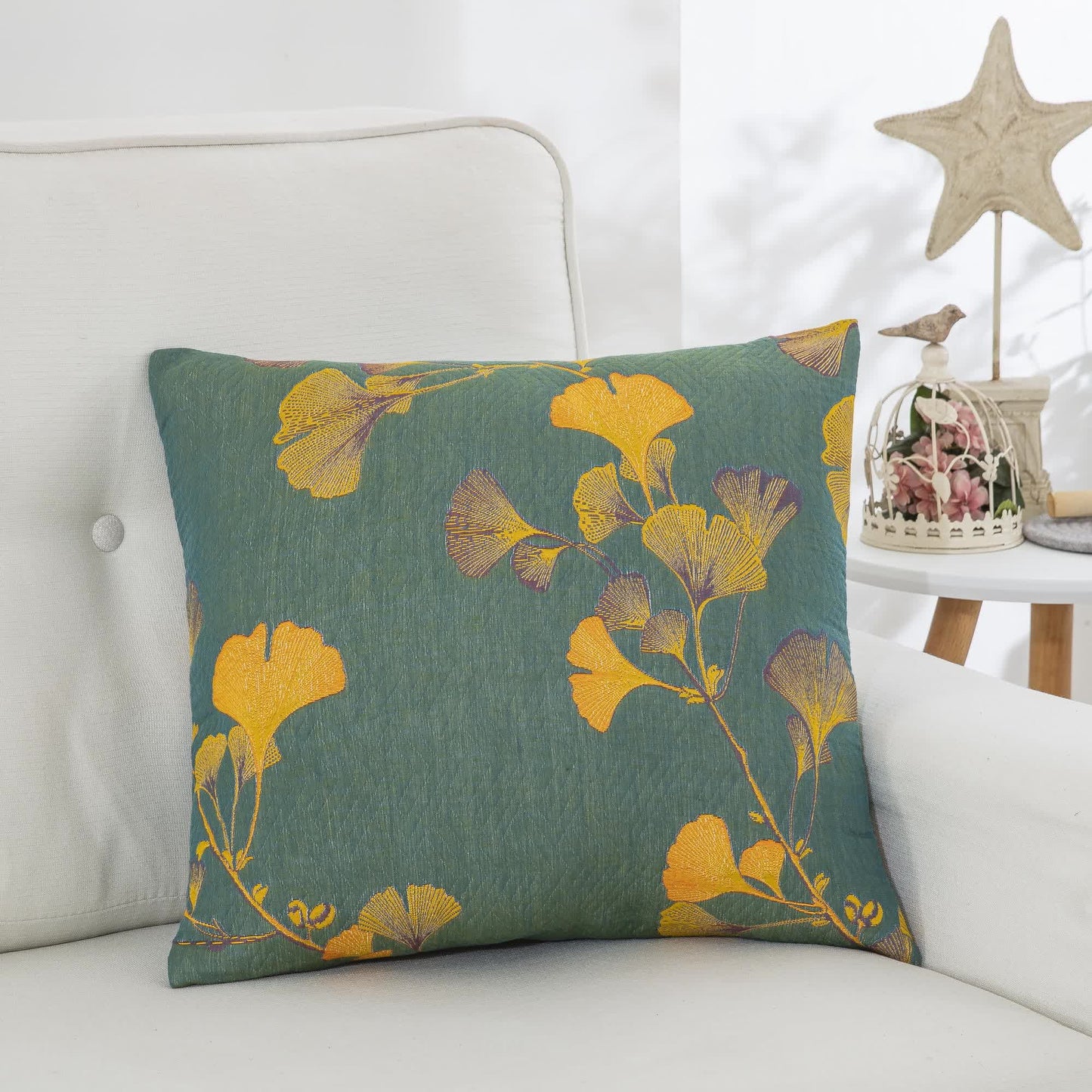 Kissenbezüge aus Baumwollgaze-Jacquard mit Ginkgoblättern (2 Stück)